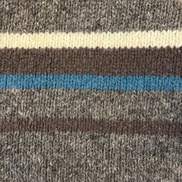 VTG 90s Fossil Gray Stripe Crewneck Sweater Cotton Lambswool Blend Grandpa Large - Picture 7 of 10